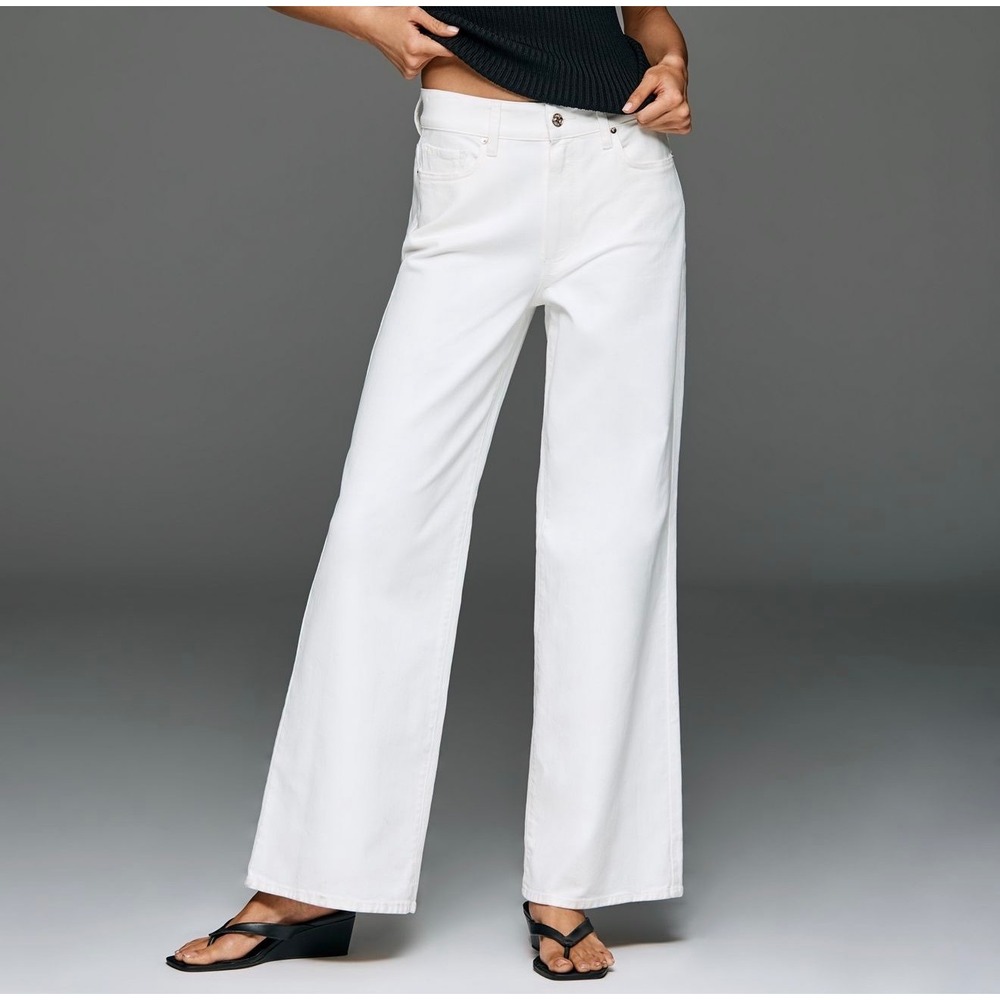 Paige Anessa White Wide Leg Raw Hem Jeans Size 32